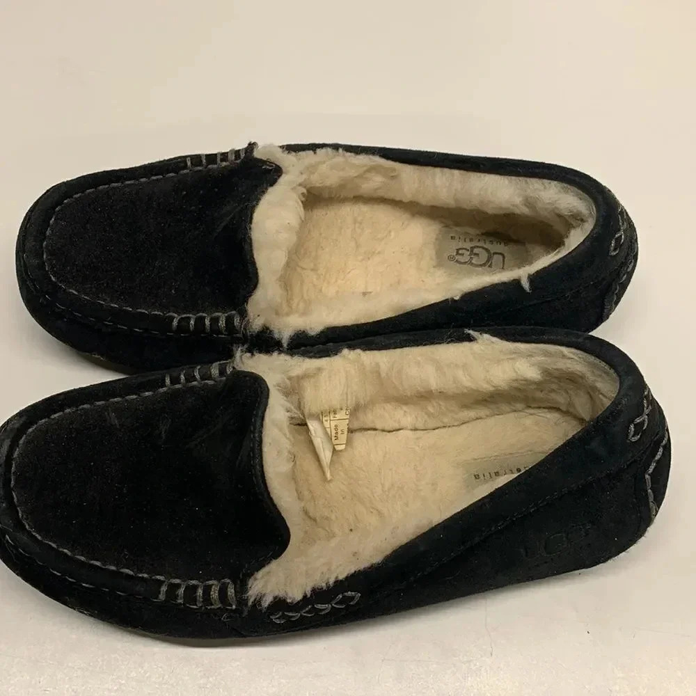 Ugg Ansley Slippers Suede Slip On Shearling Lined Moccasins Shoes Black Size 6 - Picture 9 of 12